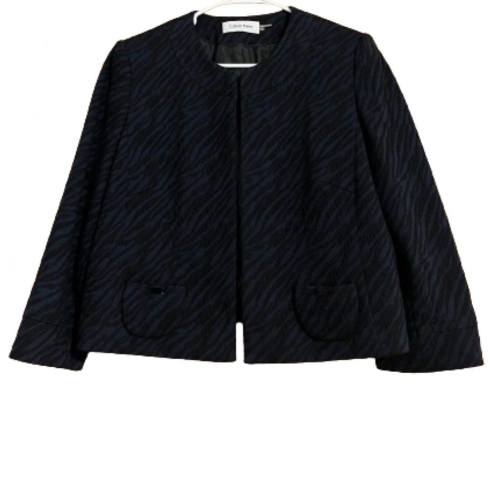 Calvin Klein Women’s Black & Blue Zebra Pattern Print Crop Blazer Jacket Sz-10